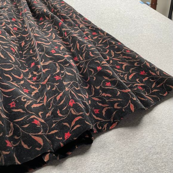 VTG Dark Floral Velvet Pleated Midi Skirt 12 Whimsigoth Cottagecore Witchy Retro - Picture 8 of 16